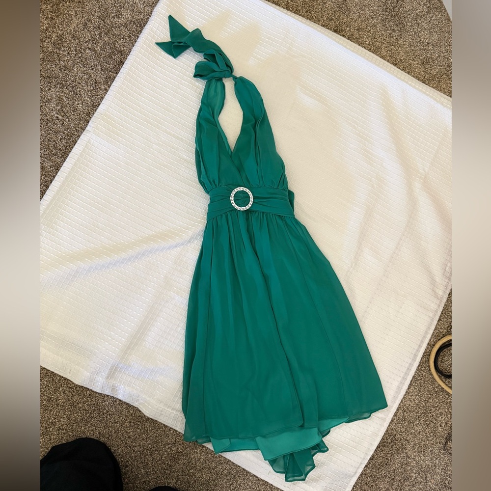 Vintage Green Halter Cocktail Dress with Rhinestone Waist
